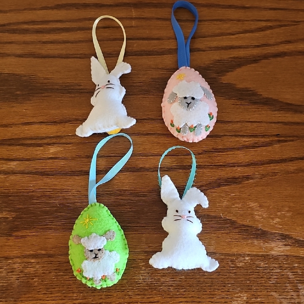 Handcrafted Easter Bunny and Egg Ornaments - Set of 4